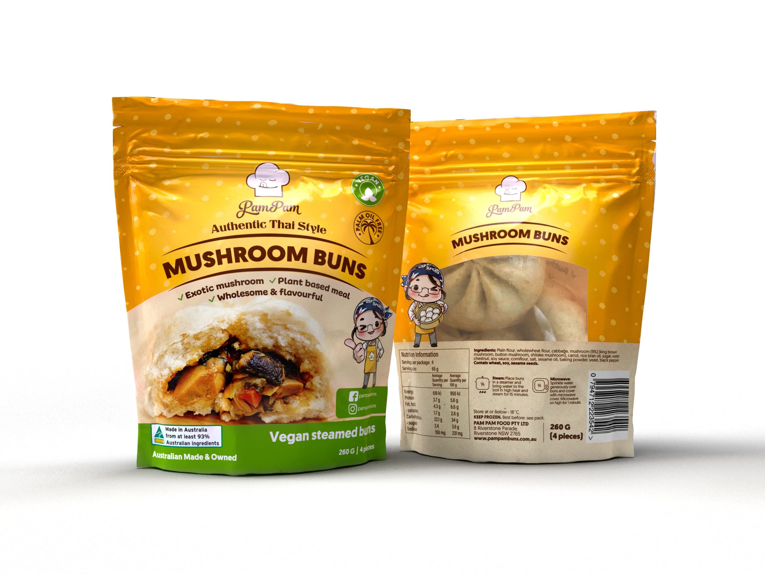 product-packaging-design-ready-meal-thai-vegan-graphic-design-pam-pam-buns-branding-agency-design-studio-pictoo-frozen-food-fmcg-australia
