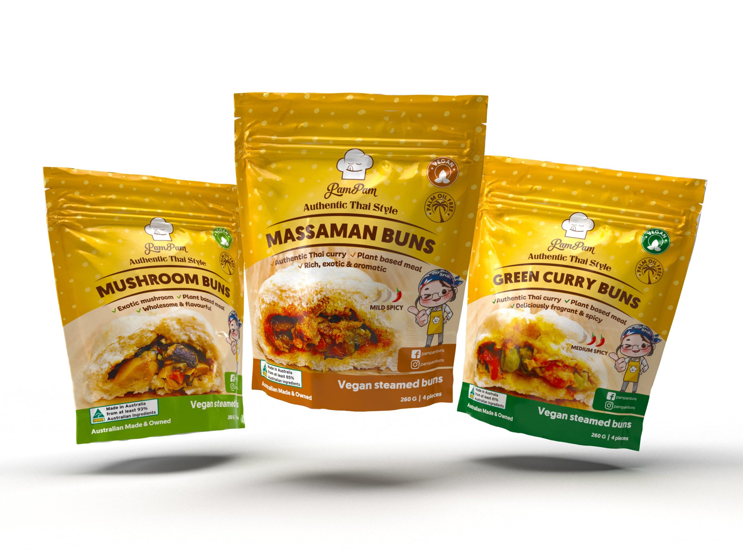 product-packaging-design-ready-meal-thai-vegan-graphic-design-pam-pam-buns-branding-agency-design-studio-pictoo-australia